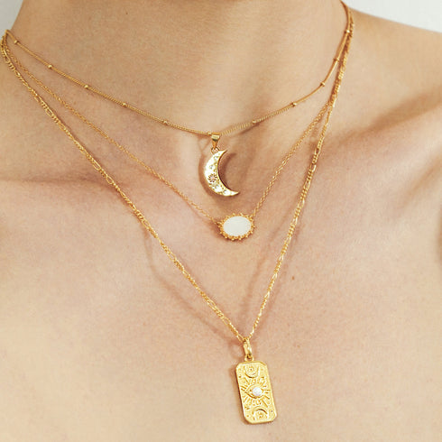 Crescent Moon Necklace with Pure Opal Gemstone in Gold Vermeil